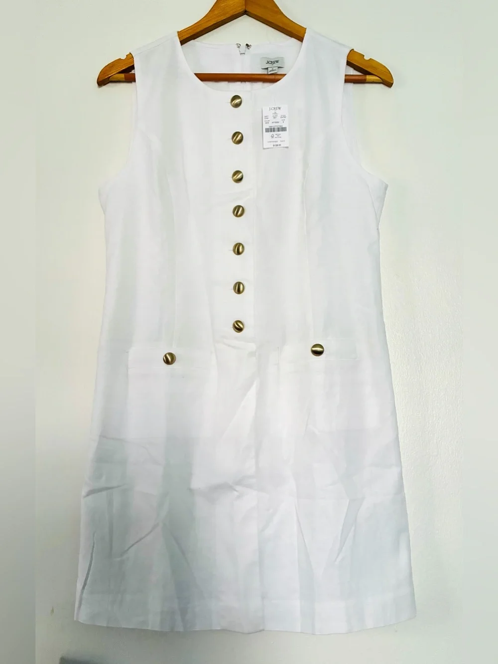 J. Crew Factory. White linen-blend button-front mini dress. Size 6. NWT.